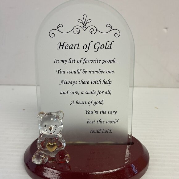 Spunglass Sentiment Plaque Heart of Gold Bear wood base home decor - U1059 - Picture 7 of 9